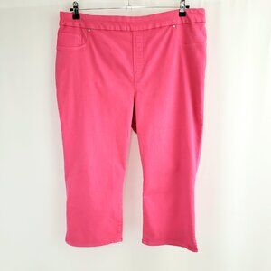 Chicos Pull-On Denim Capris Size 18 Pink Lotus Petal Stretch Waist 21" Inseam
